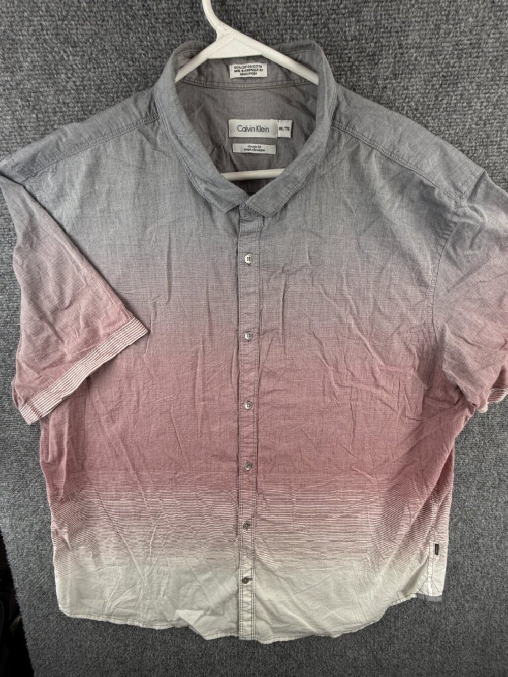 Calvin Klein Button Up Shirt Men Gray Red 2XL Classic Fit Fade Cotton Woven